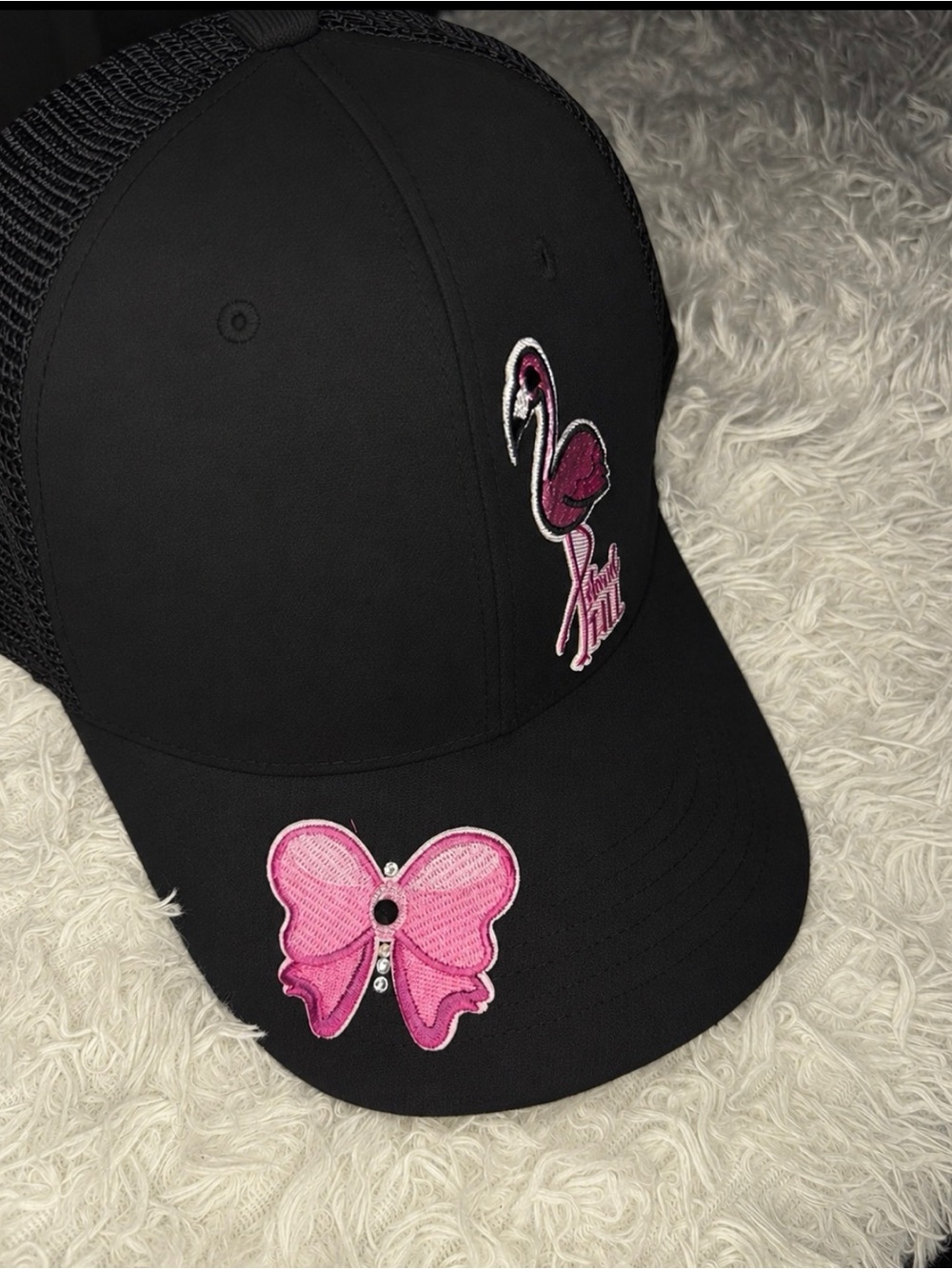 Black Cap with Pink Flamingo & Butterfly Patch
